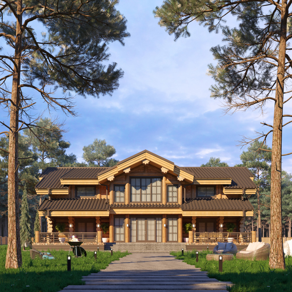 Проект дома из бревна ручной рубки с элементами Post&Beam "Монреаль"