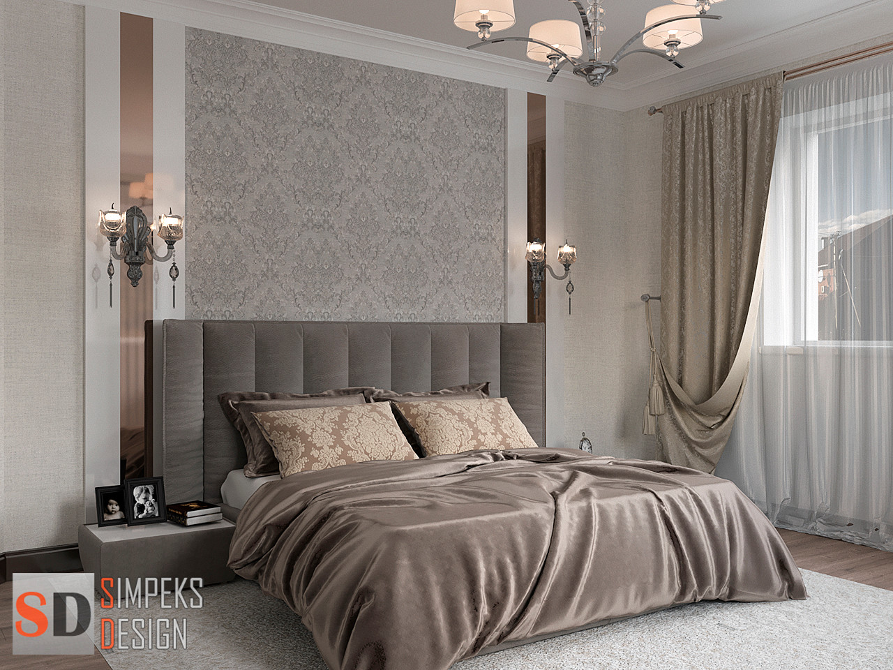 Хозяйская спальня с классическими обоями (первый этаж)