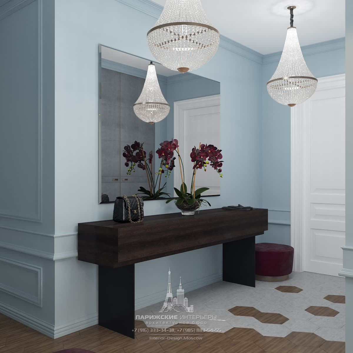 Океанский подарок. Бордовые акценты в московской 3-комнатной квартире