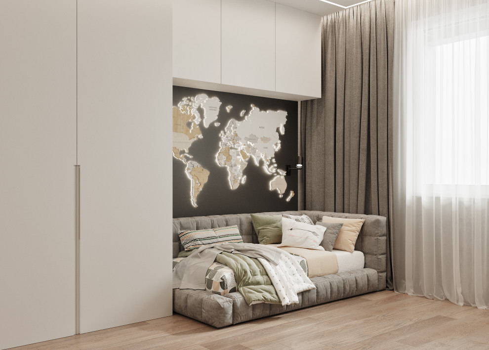 Трехкомнатная квартира для семьи из 4 человек с монохромным интерьером