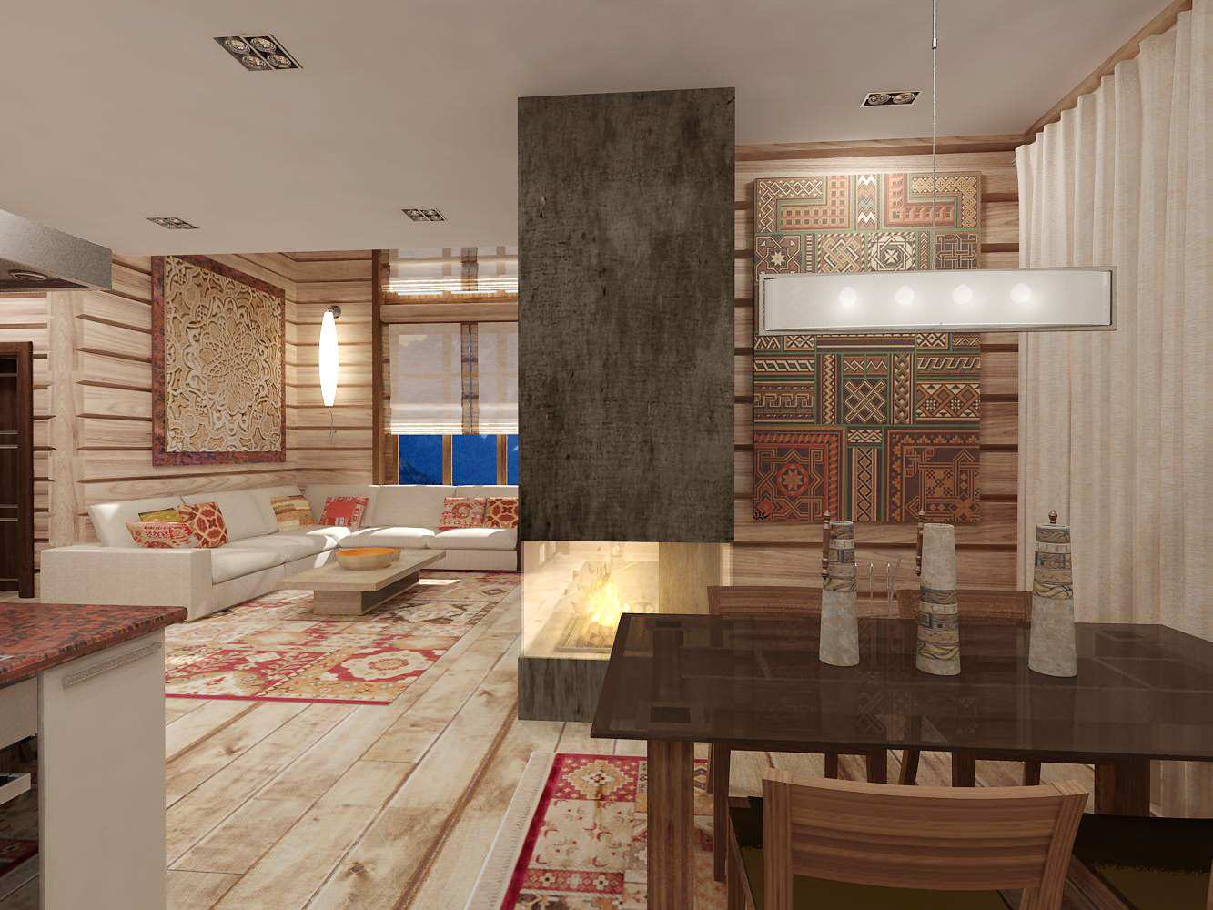 Гостиная в деревянном коттедже (Горный Алтай)