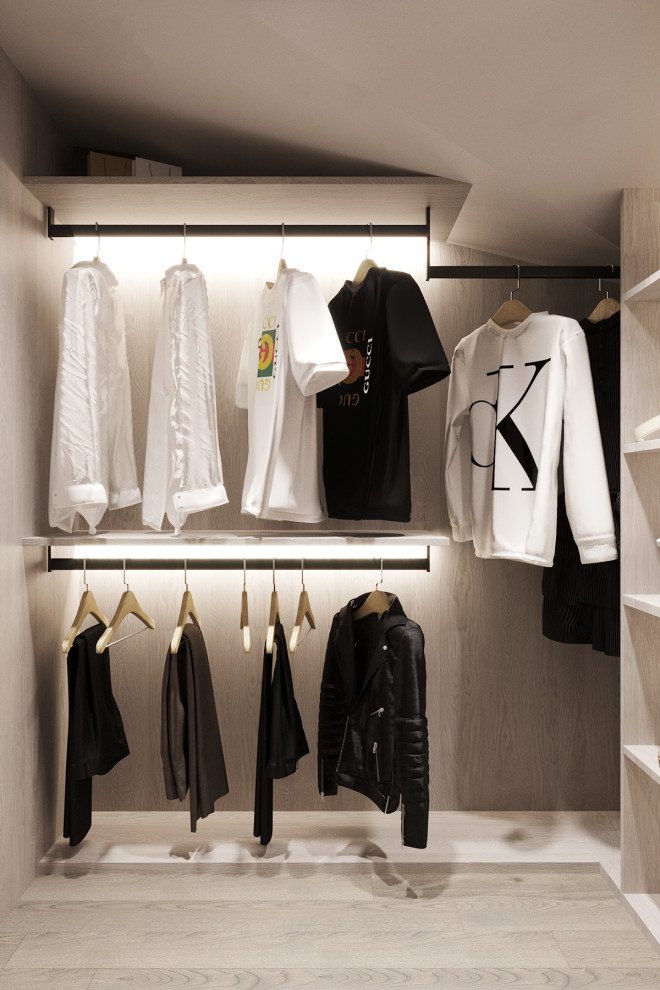 Белые интерьеры спальни и ванной комнаты