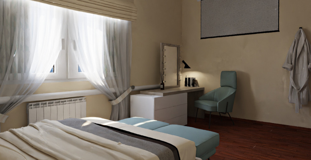 Подбор планировочного решения, создание визуализации спальни в загородном доме