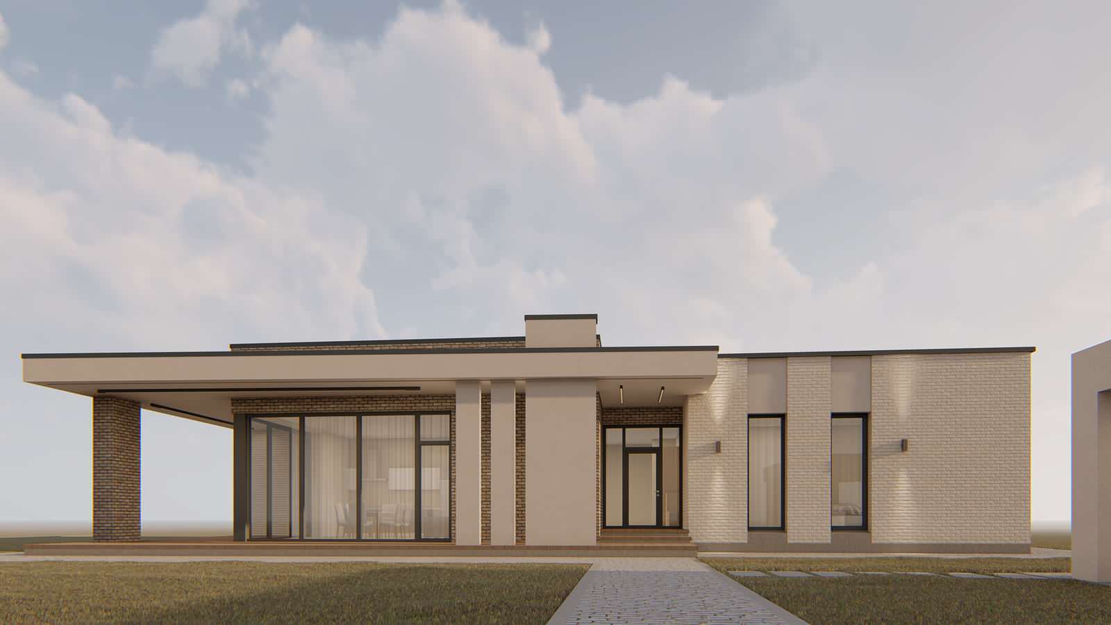 Одноэтажный дом в современном стиле.