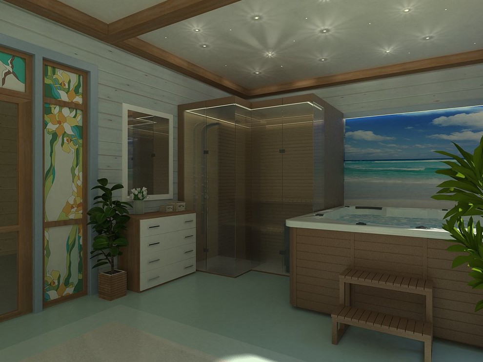 Дизайн комнаты отдыха с сауной и бассеином