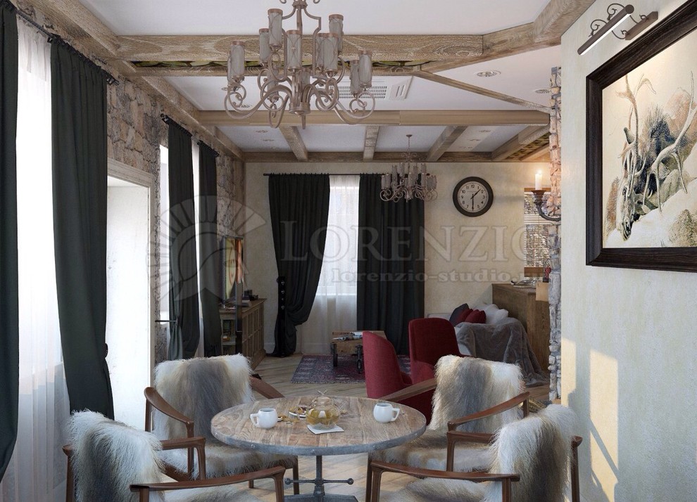 Гостиная - каминный зал в коттедже