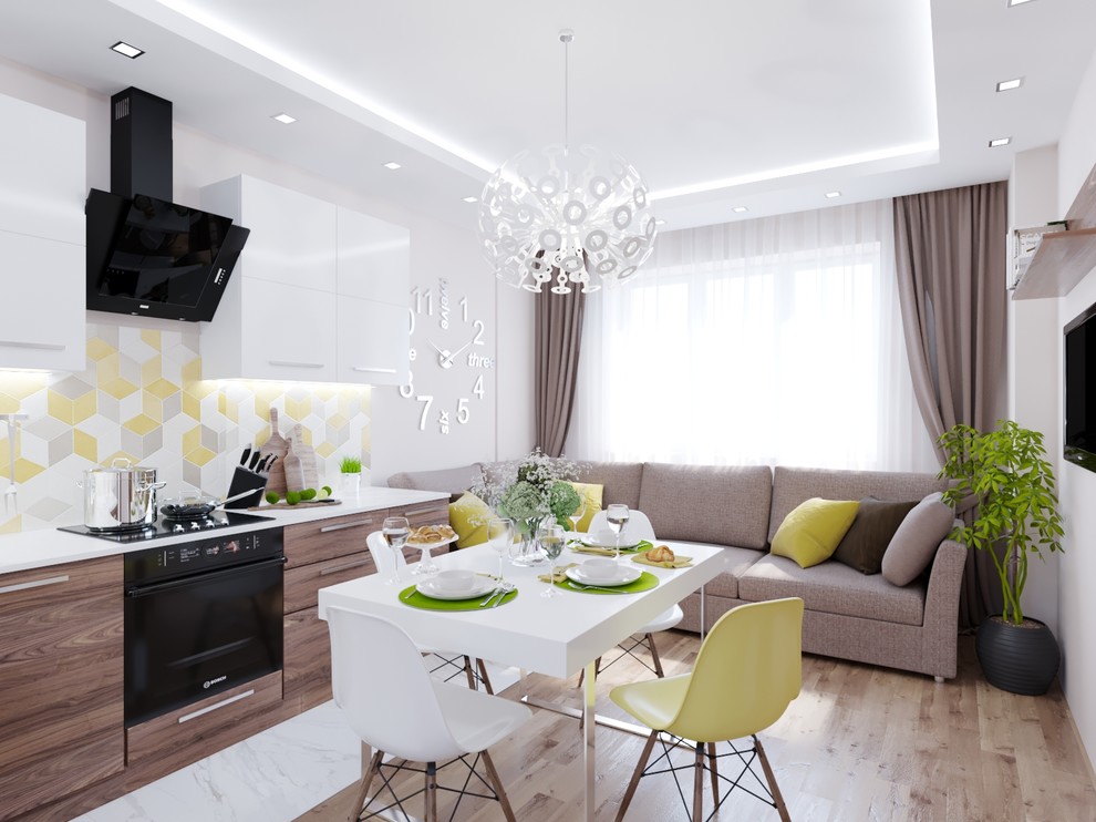 Дизайн проект маленькой кухни-гостиной в современном стиле