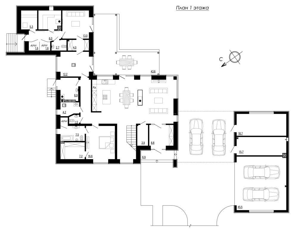 Проект современного дома с баней и гаражом в Подмосковье 2022