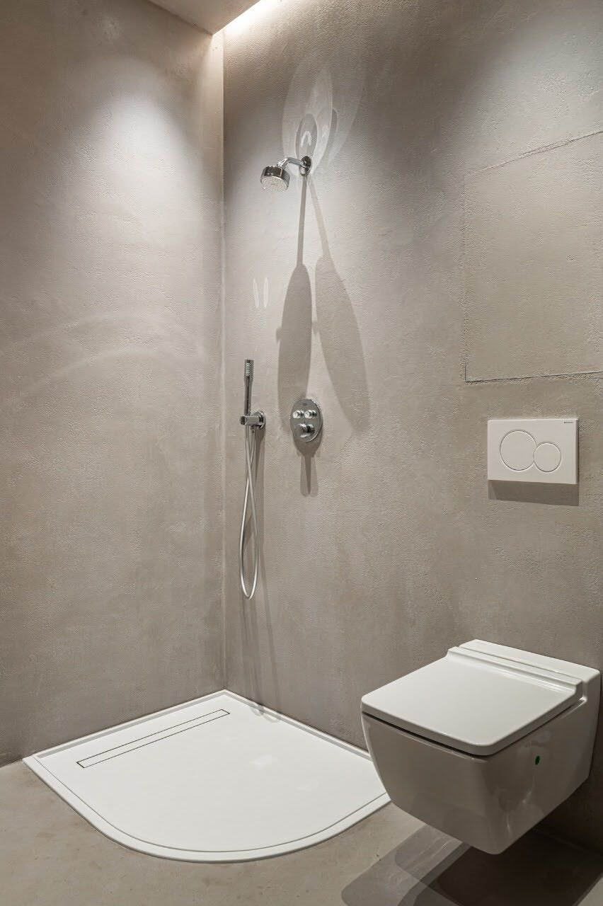 Отделка ванной комнаты под Микроцемент / Арт бетон в белом цвете