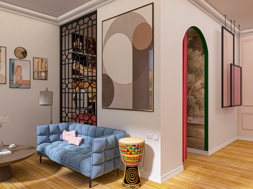 Большая картина и декоративные стёкла, как декор на стенах