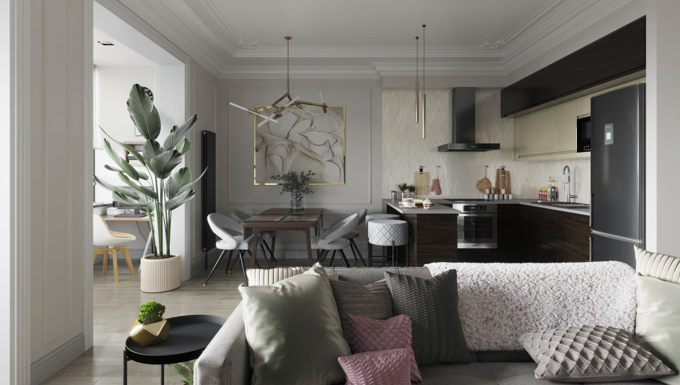 3D визуализация кухни-гостиной