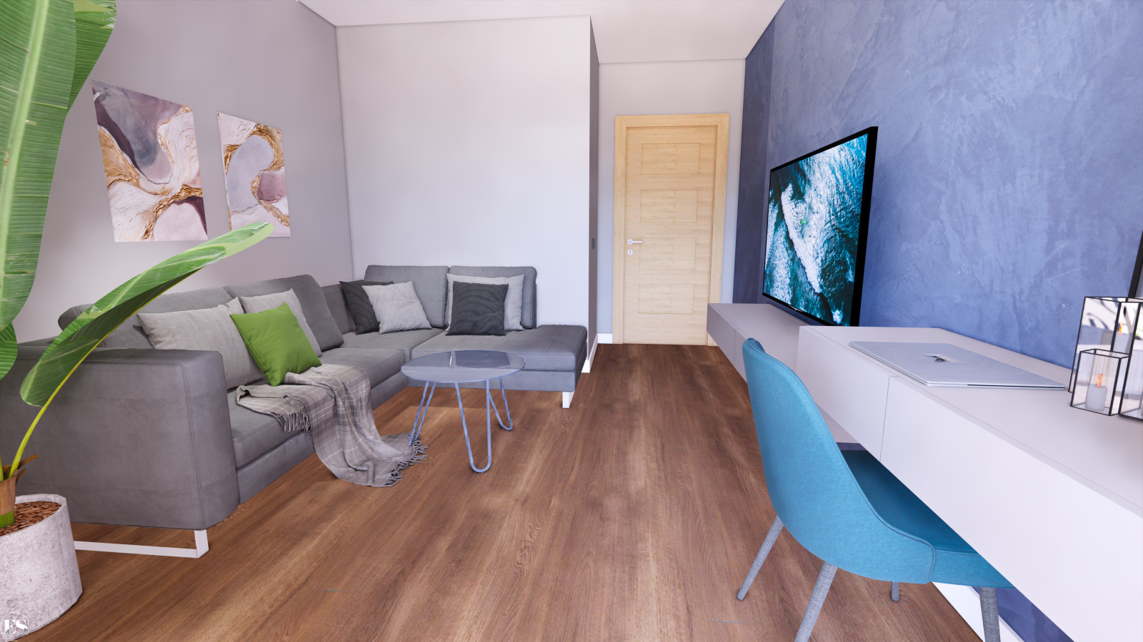 Гостиная  в синий тонах