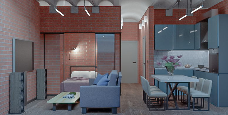 3Dвизуализация квартиры-студии в стиле Лофт