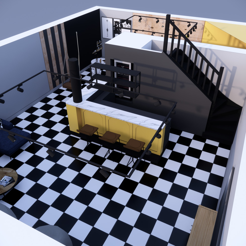 Цокольный этаж с черно-белым полом