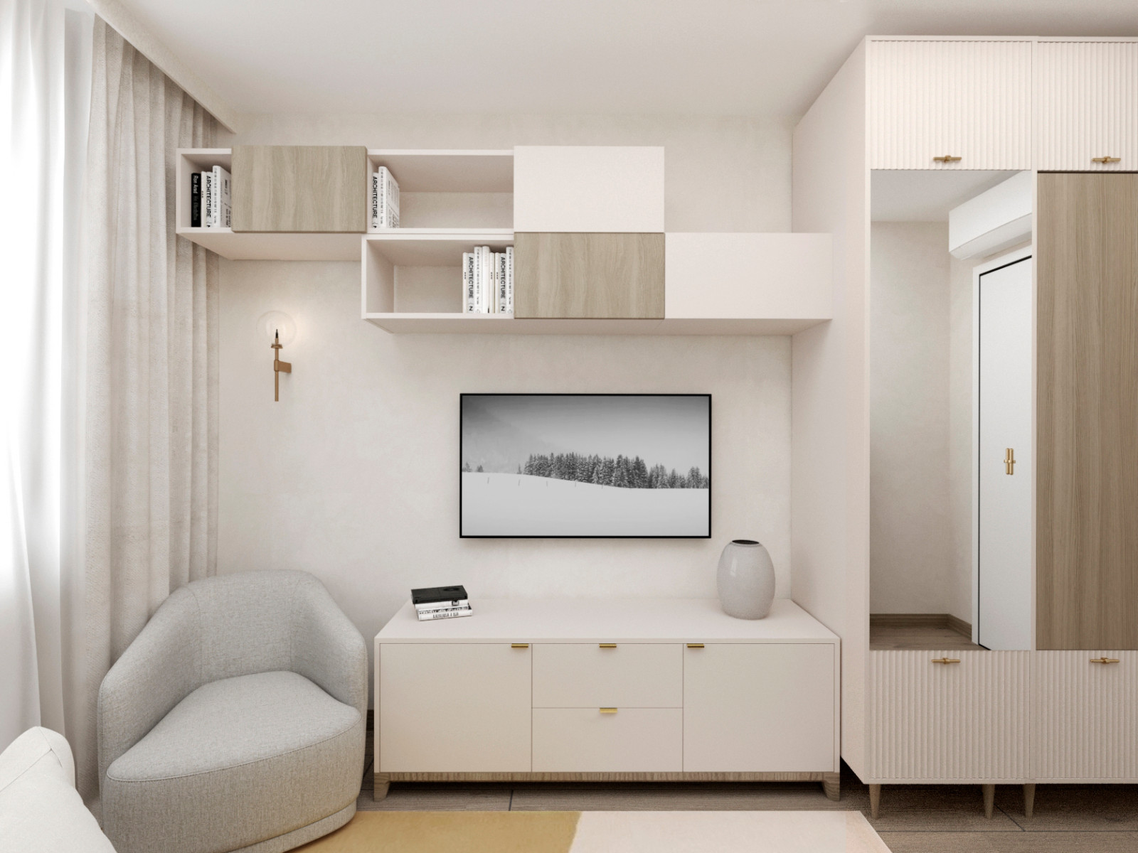 Природный минимализм. Дизайн 3-х комнатной квартиры.