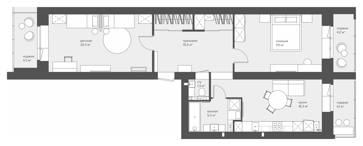 ЖК на Рождественской, 88 м2