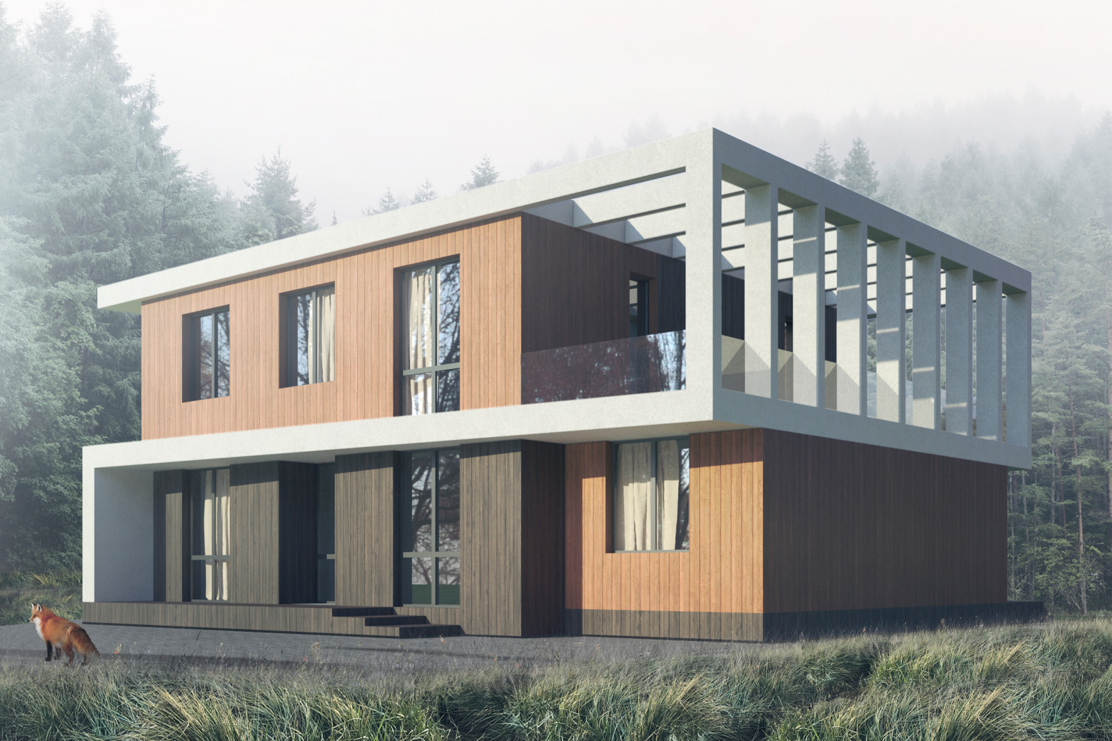 Обложка проекта: Концепция загородного дома, пример начальной-вариативной стадии проектирования.