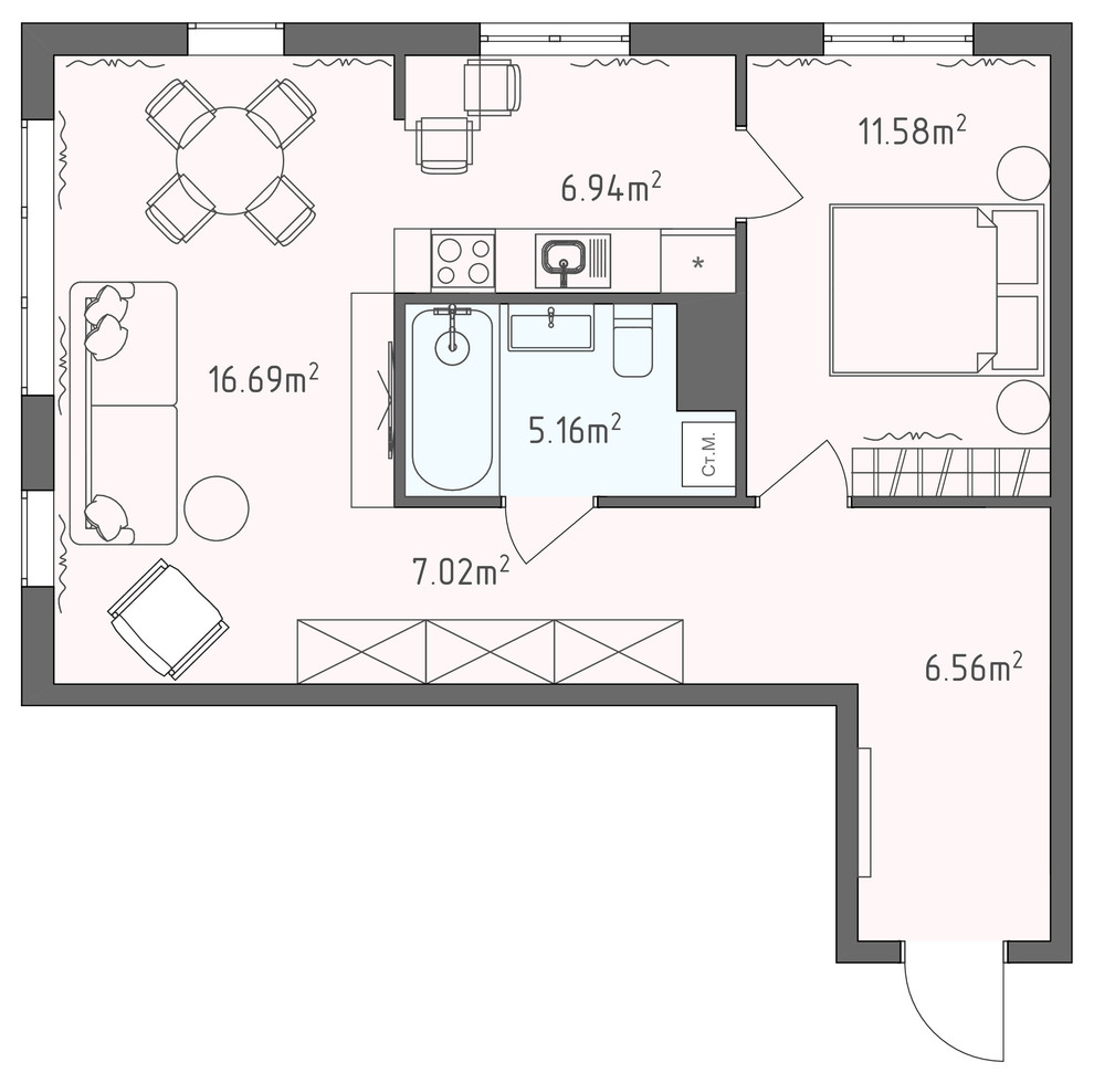 Зефирно-розовый интерьер для сдачи в аренду