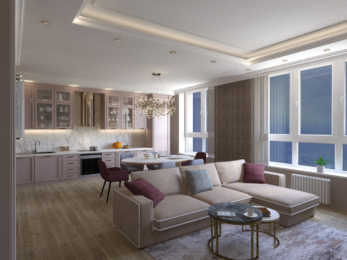 Квартира в стиле эклектика в ЖК "Сердце Столицы", кухня-гостиная