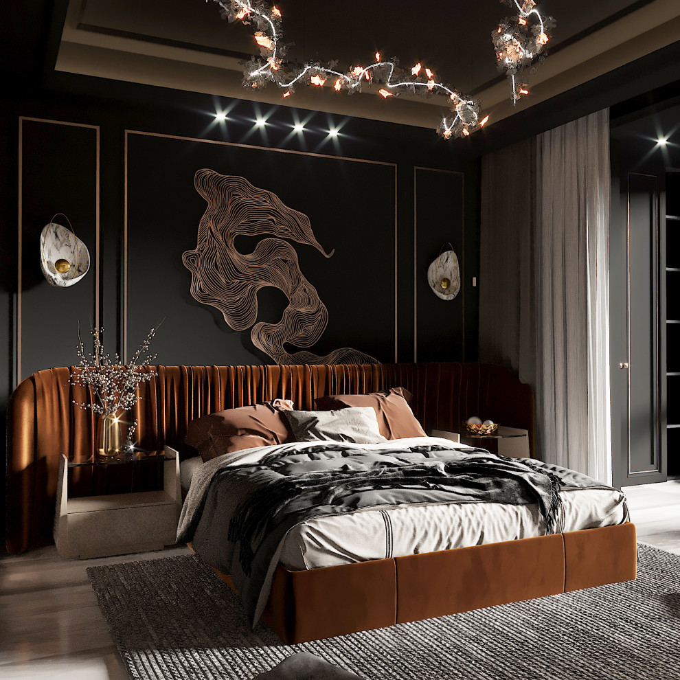 Проект спальни в тёмных тонах