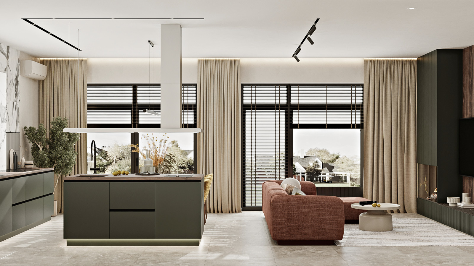 КП Первозванный 1, кухня-гостиная (вариант 2)