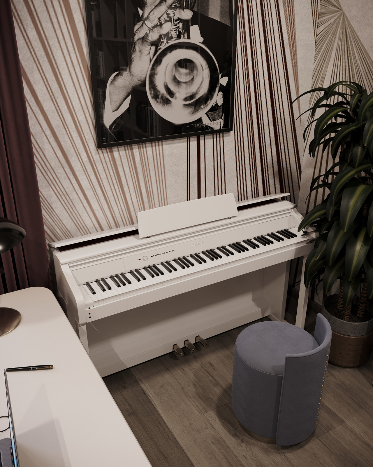 Дизайн и 3д-визуализация кабинета в загородном доме. Вариант 1.