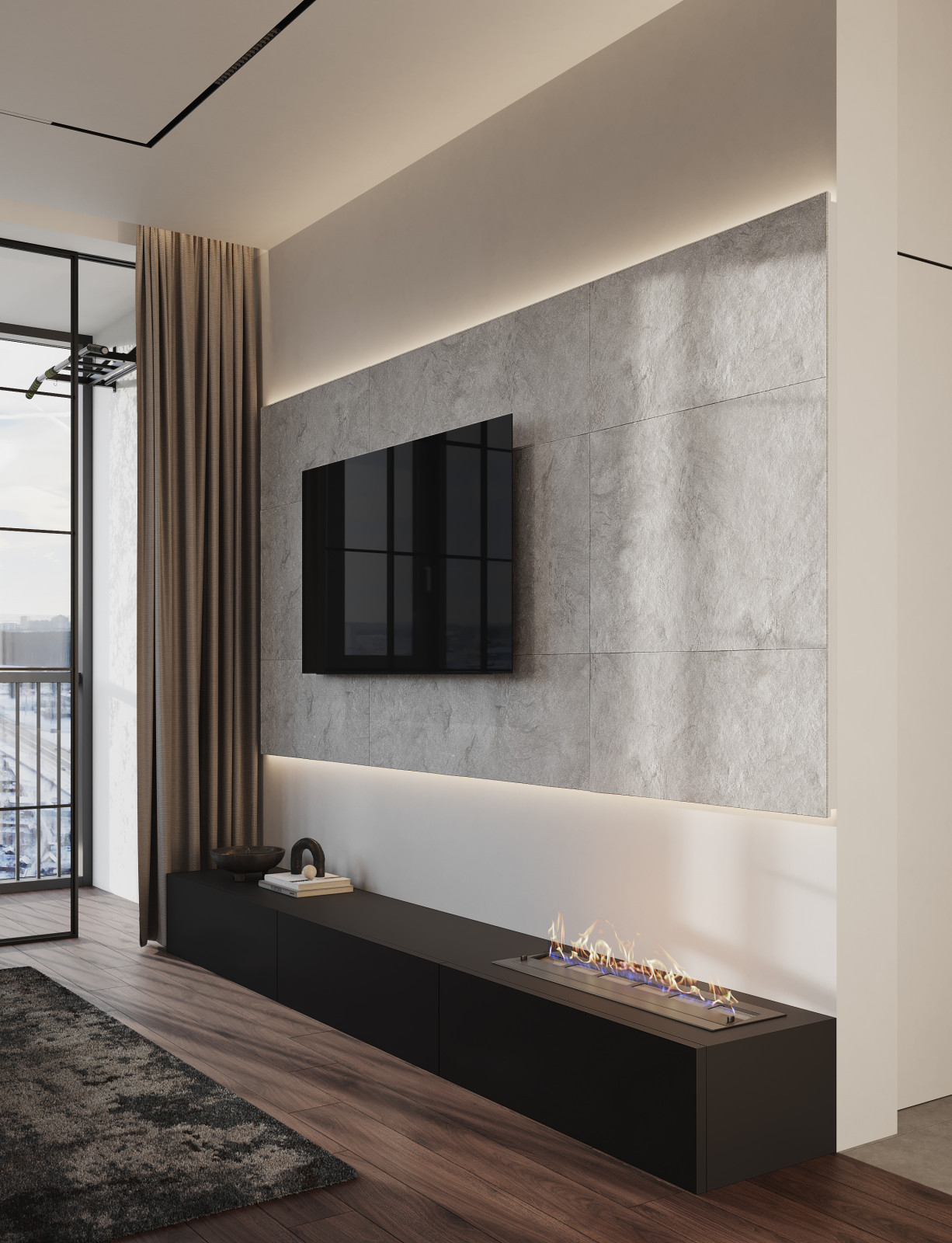 Однокомнатная квартира в стиле минимализма с элементами Азии и киберпанк