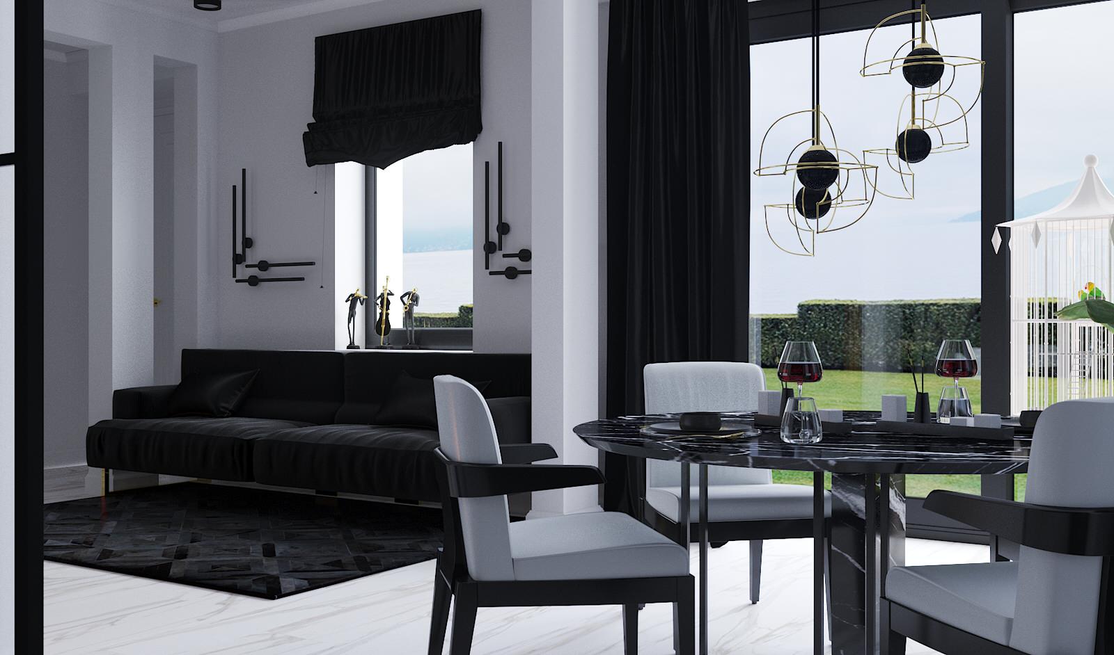 Интерьер гостиной в черно-белых тонах