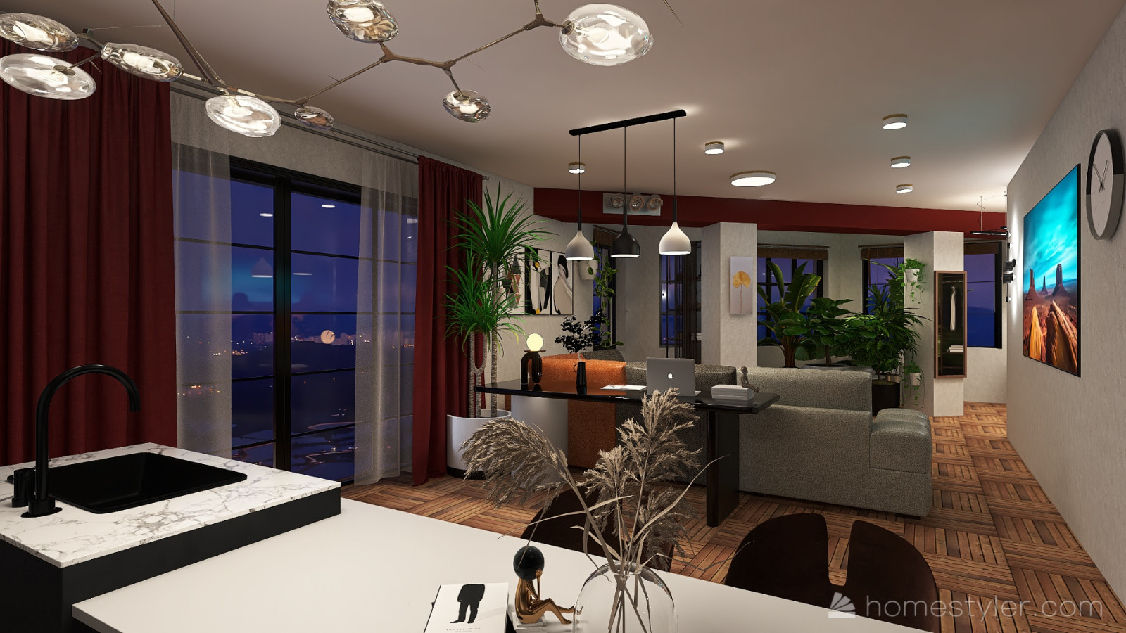 Вид с бар-стойки на зону отдыха