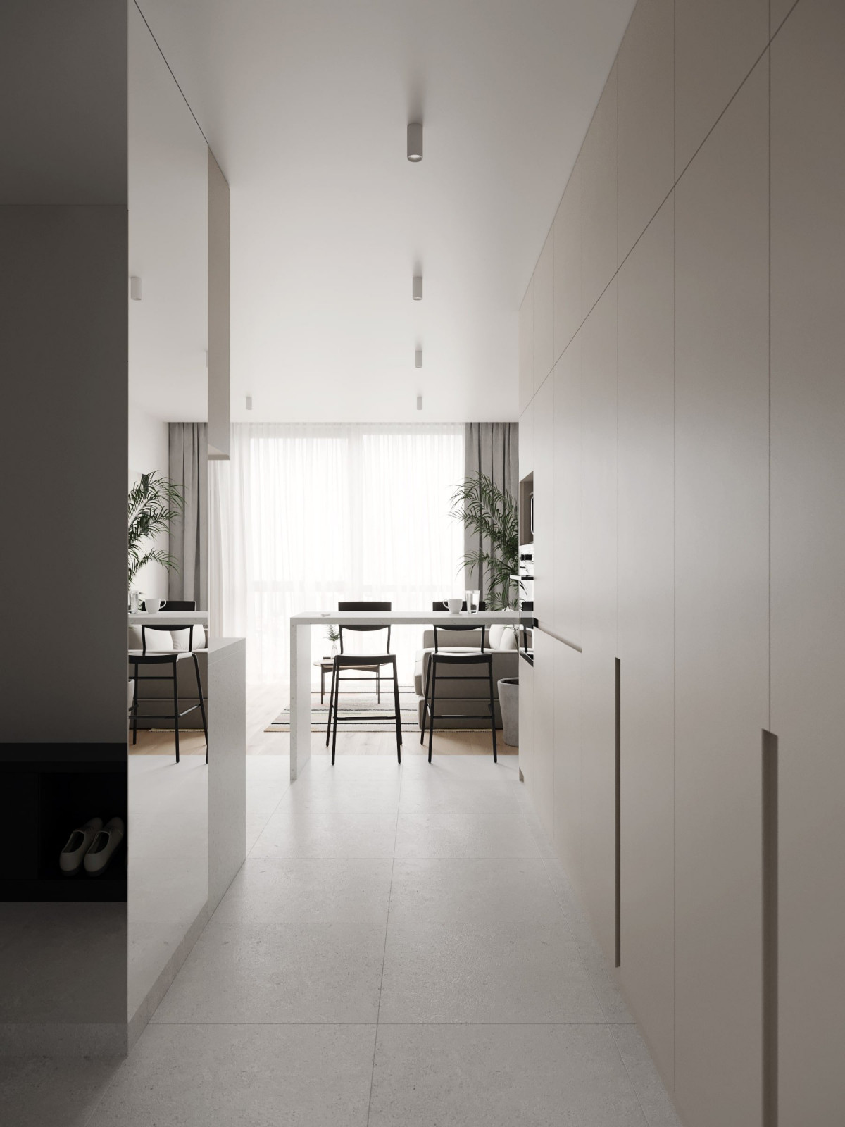 Ascetic and minimalist interior design of apartment