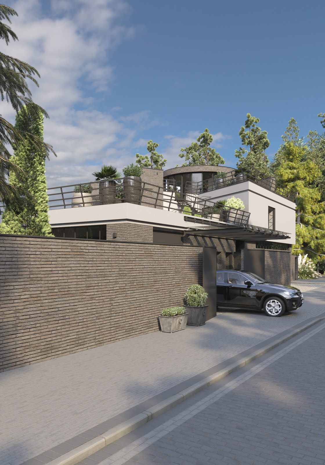 Визуализация частного архитектуры дома в современном стиле