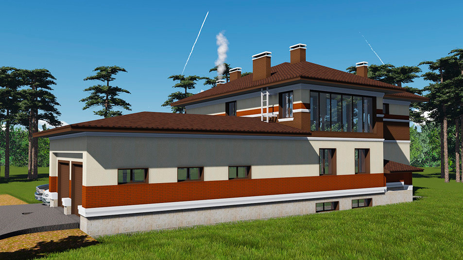 Проектирование. Двухэтажный жилой дом из кирпича с подвалом и гаражом (S=454.9м)