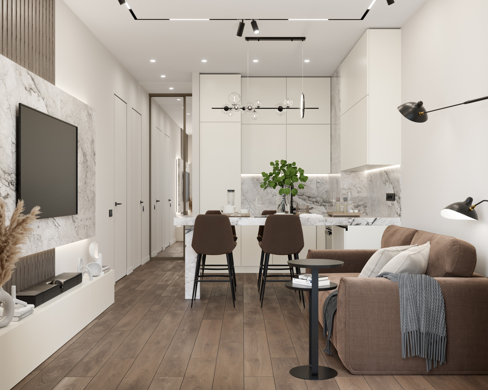 Современный интерьер в темных тонах в ЖК Настоящее