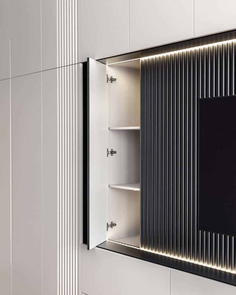 Стеллажи, открытые шкафы, полки с подветкой