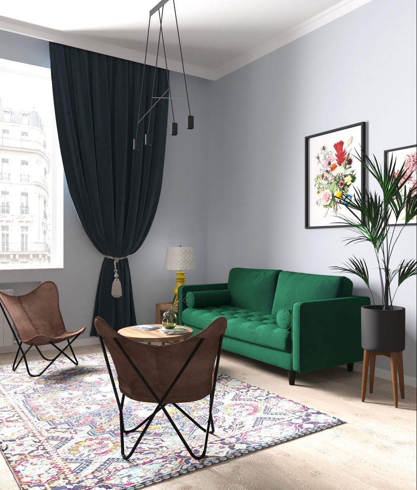 Гостиная с зеленым диваном