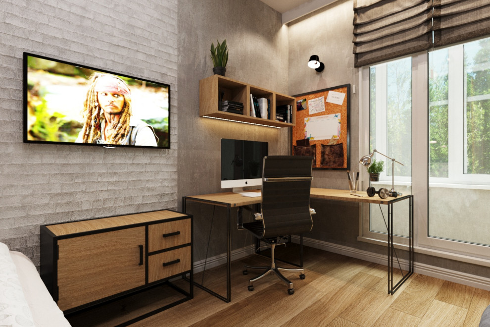 Комната подростка. Ламинат с переходом на стену.