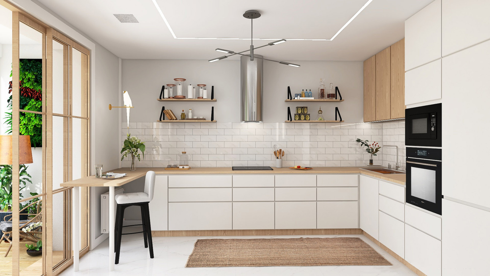 Кухня в Проекте кухни-гостиной в большой двухкомнатной квартире