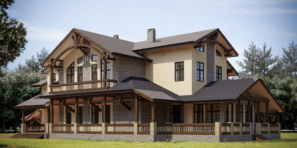 Современный дом в стиле кантри. Вид со стороны террасы