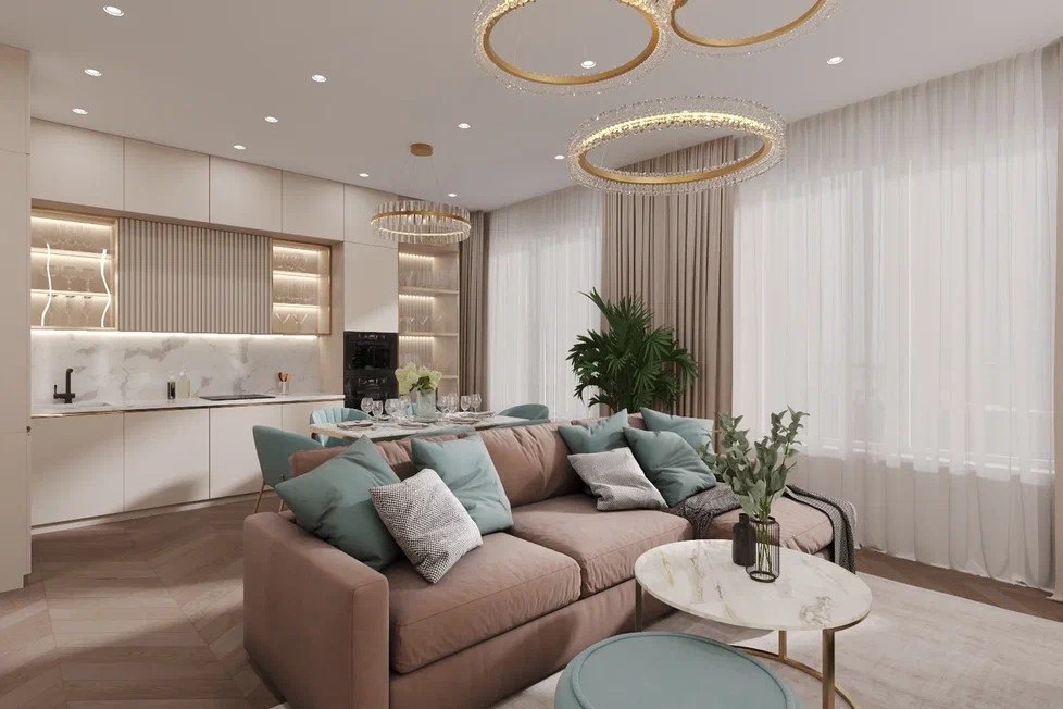 Ремонт квартиры в теплых тоннах с акцентами в нежно голубом цвете