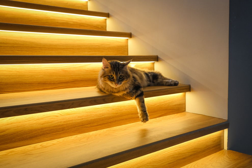 Коттедж в Чукреевке с природными фресками и рейками с подсветкой