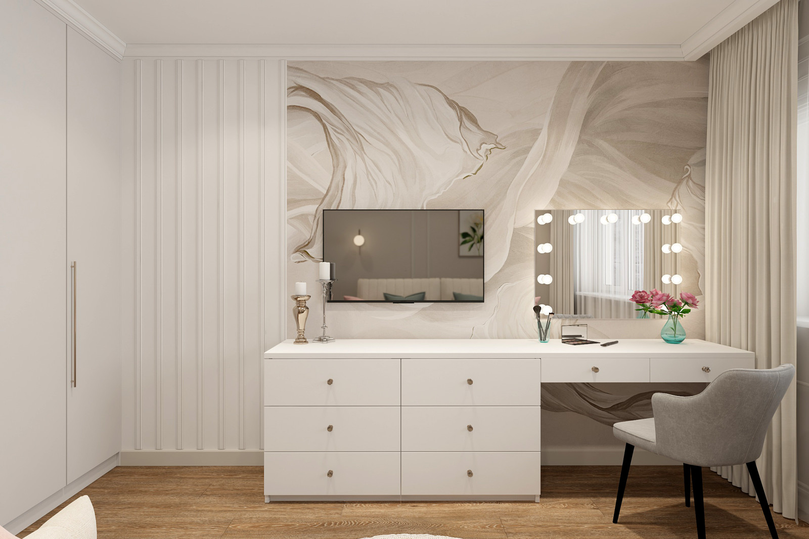 Двухкомнатная квартира 56 кв. м. в стиле неоклассика, в доме серии П-44Т