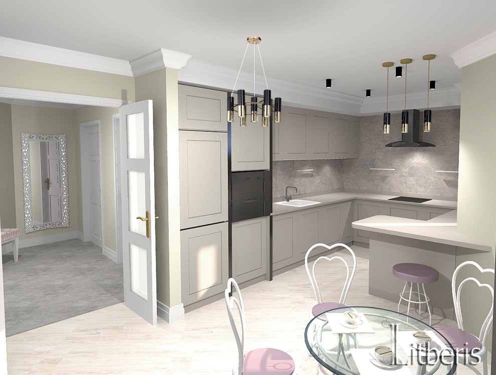 Современный светлый интерьер квартиры с элементами классики