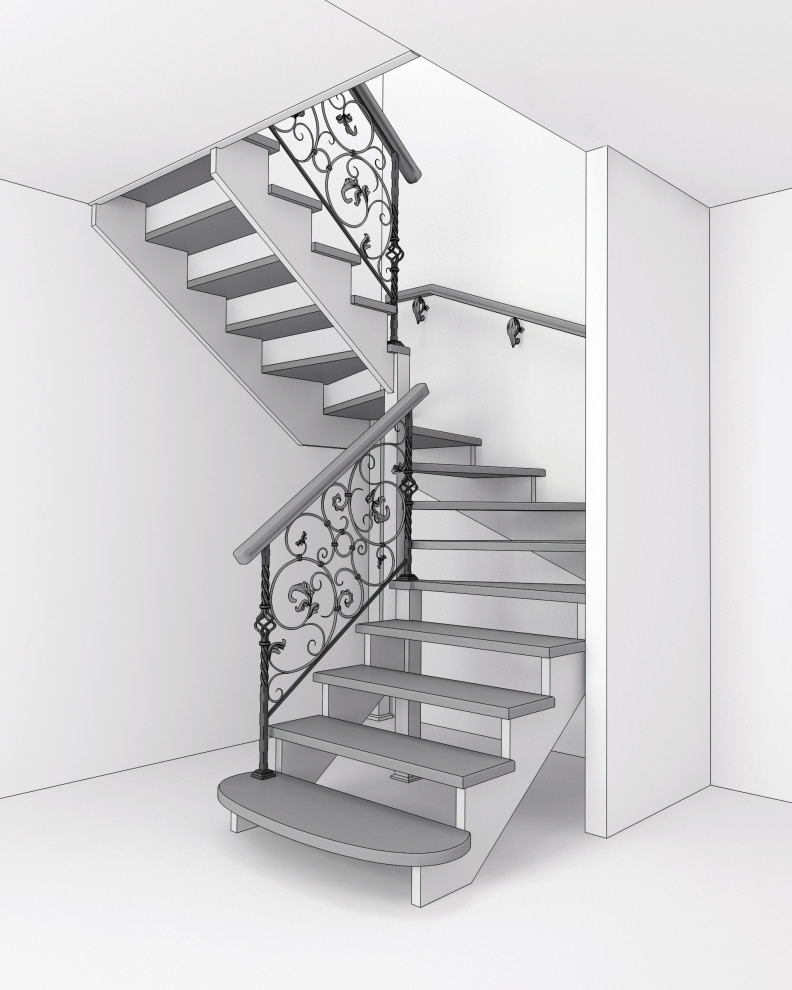 Обложка проекта: Деревянная лестница с кованным ограждением