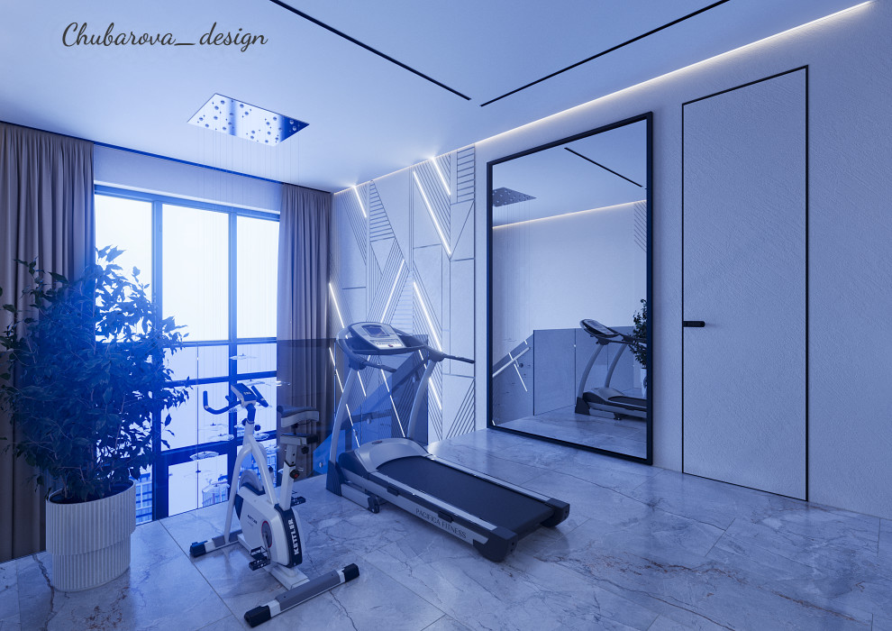 Домашний спортзал, зона спорта в двухэтажной квартире