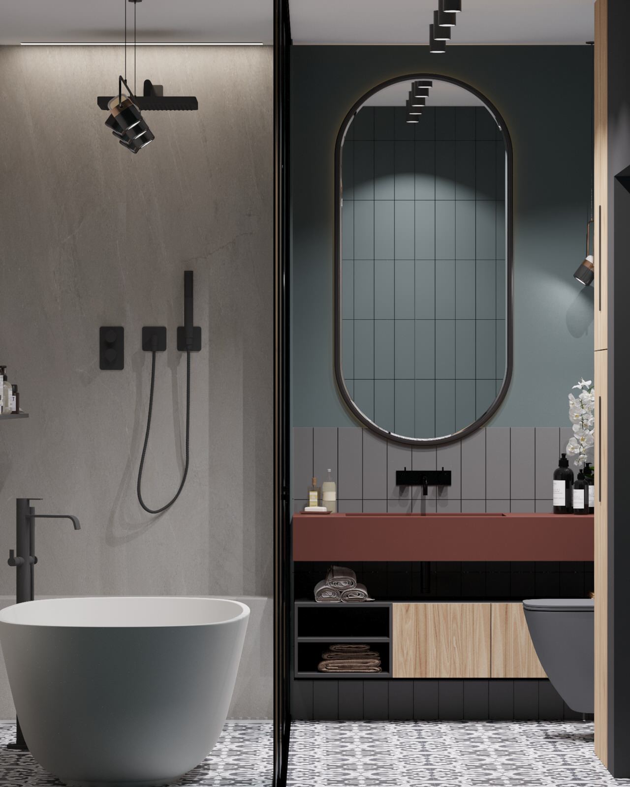 Яркие акценты и серые тона