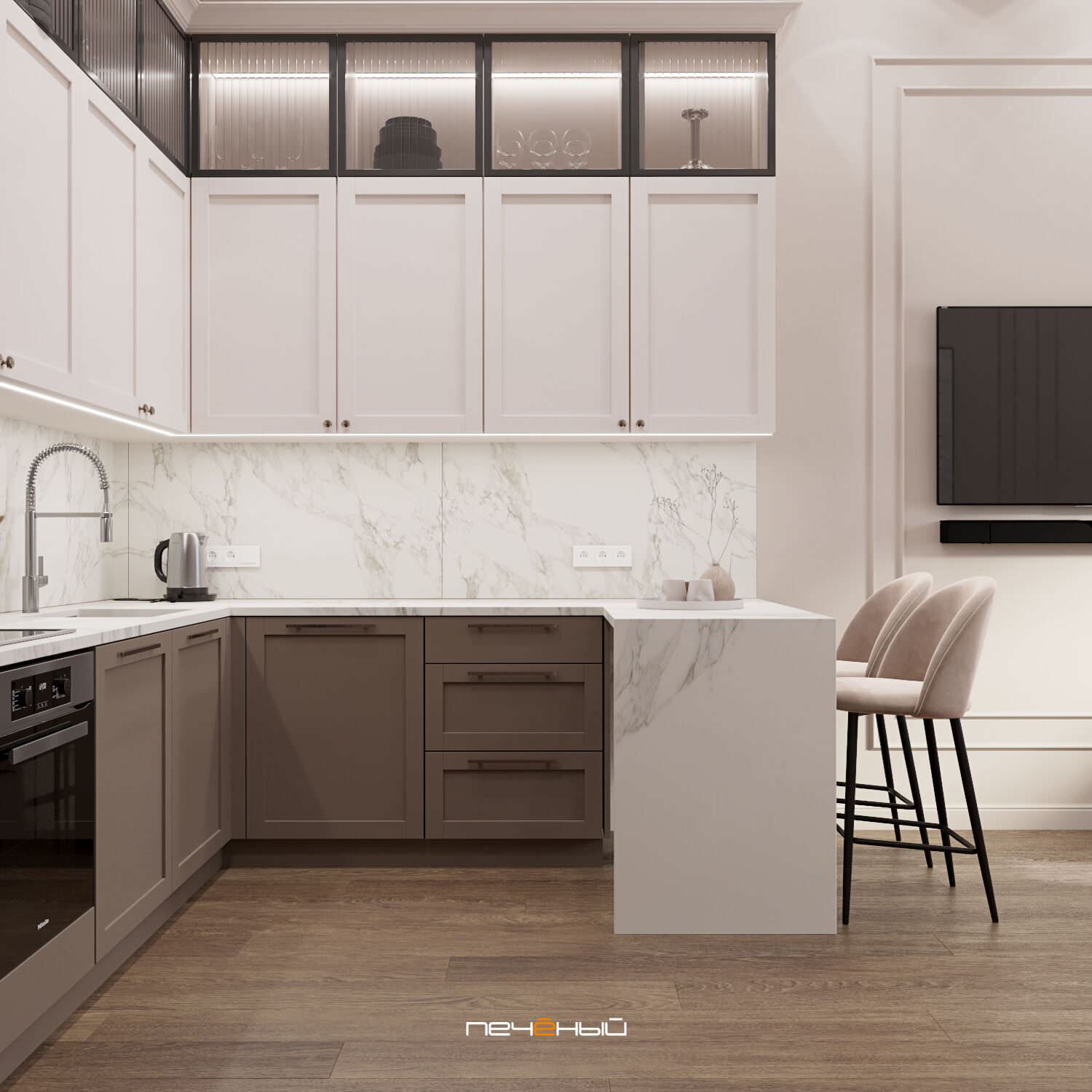 2024 Дизайн 4-комн. квартиры 90 м² в стиле неоклассика, Москва, ЖК GreenPark