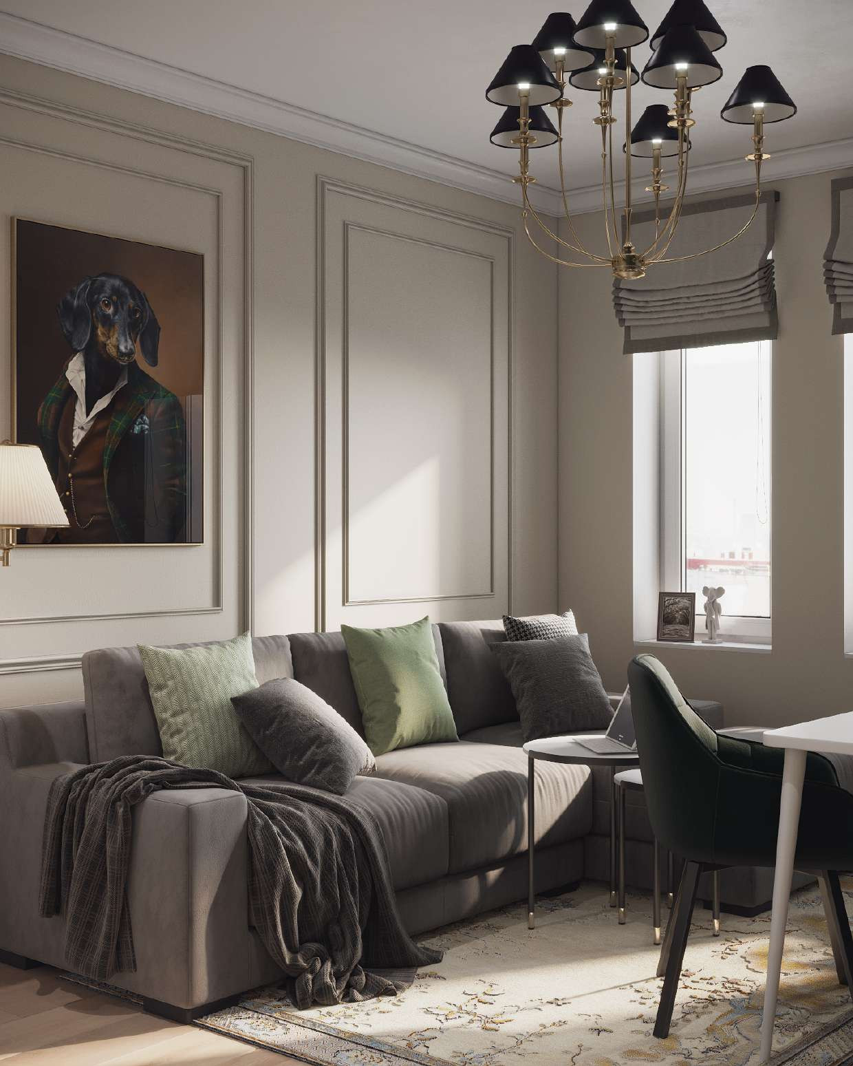 интерьер в стиле неоклассика с элементами минимализма.