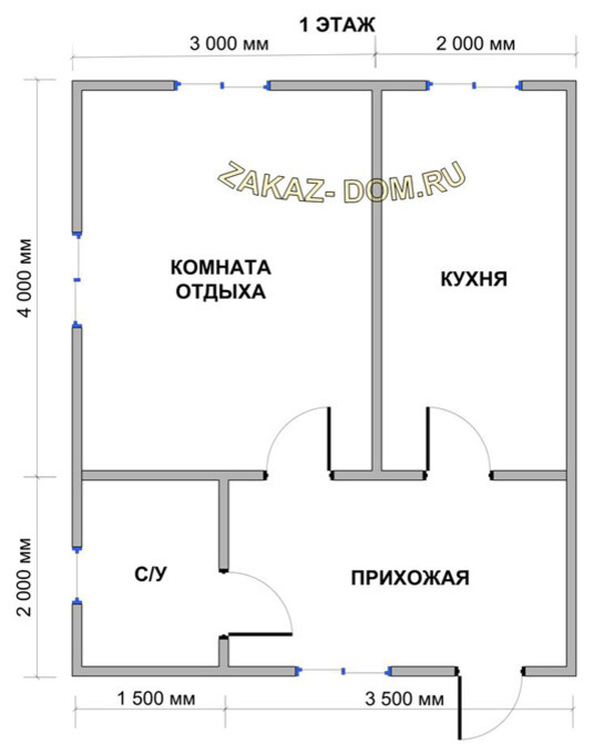 Одноэтажный Дом из бруса (5х6 м) - Проект № Д-12