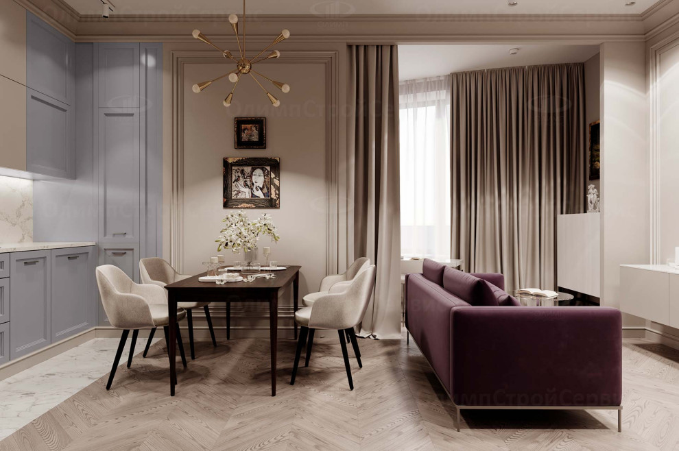 ЖК Врубеля, 4: дизайн интерьера евродвушки 60 кв.м. в стиле «Неоклассика»