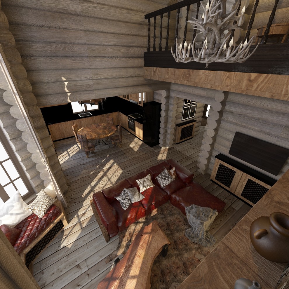 Интерьер дома из сруба в стиле шале (первый этаж)